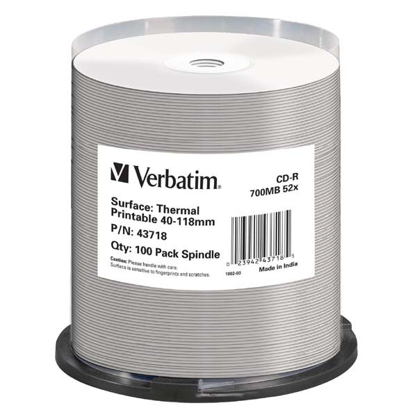 Verbatim CD-R, 43718, Thermal Surface For Rimage Prism, 100-pack, 700MB, 52x, cake box, pro arch