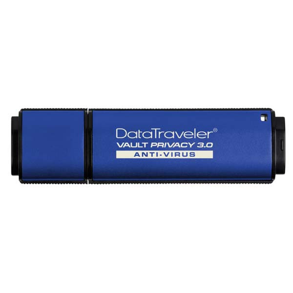 Kingston USB flash disk, 3.0, 8GB, Data Traveler Vault Privacy Anti-Virus, modrý, DTVP30AV/8GB