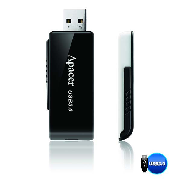 Apacer USB flash disk, USB 3.0 (3.2 Gen 1), 16GB, AH350, černý, AP16GAH350B-1, USB A, s výsuvným