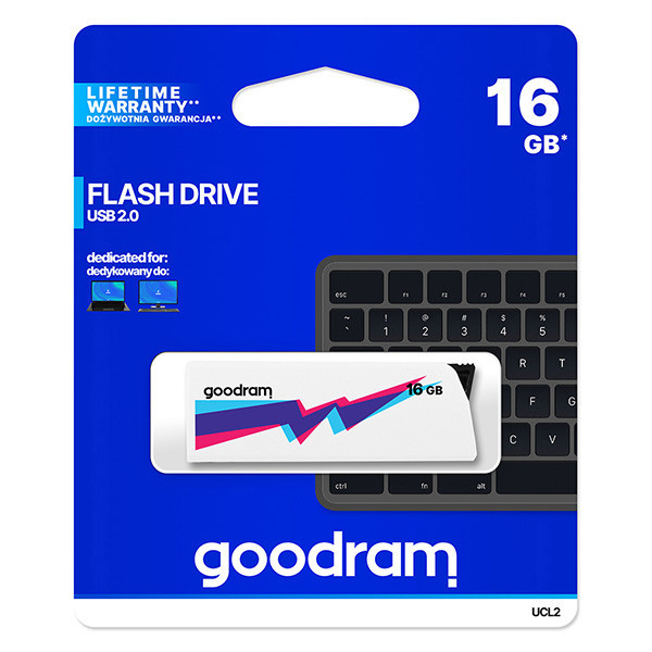 Goodram USB flash disk, USB 2.0, 16GB, UCL2, bílý, UCL2-0160W0R11, USB A, vysouvací konektor