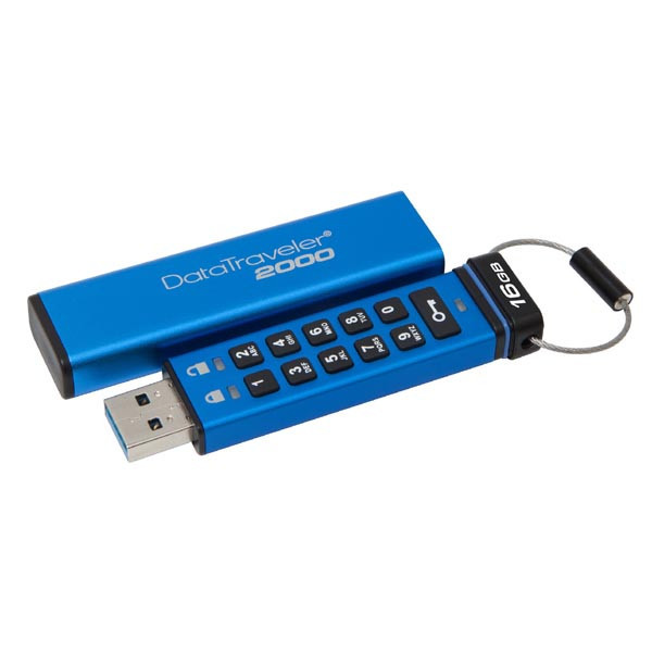 Kingston USB flash disk, USB 3.0 (3.2 Gen 1), 16GB, Data Traveler 2000, modrý, DT2000/16GB, USB