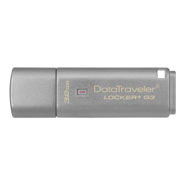 Kingston USB flash disk, USB 3.0 (3.2 Gen 1), 32GB, Data Traveler Locker+ G3, stříbrný, DTLPG3/3