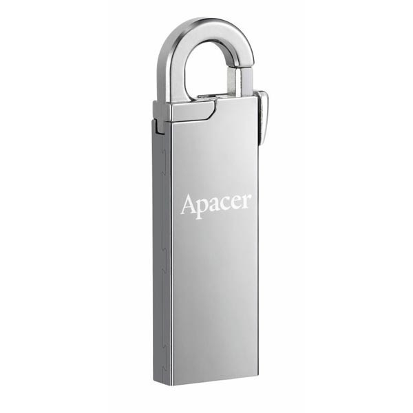 Apacer USB flash disk, USB 2.0, 64GB, AH13A, stříbrný, AP64GAH13AS-1, USB A, s karabinkou