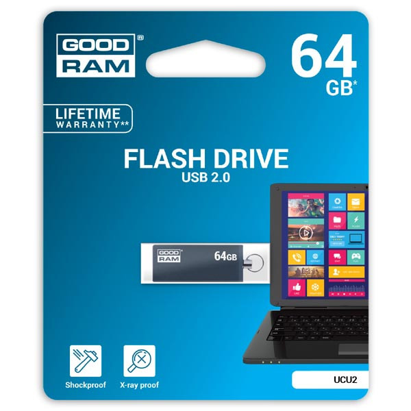 Goodram USB flash disk, 2.0, 64GB, UCU2, šedý, UCU2-0640E0R11
