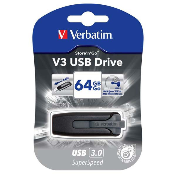 Verbatim USB flash disk, USB 3.0 (3.2 Gen 1), 64GB, V3, Store N Go, černý, 49174, USB A, s výsuv
