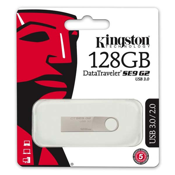 Kingston USB flash disk, USB 3.0 (3.2 Gen 1), 128GB, Data Traveler SE9 G2, stříbrný, DTSE9G2/128