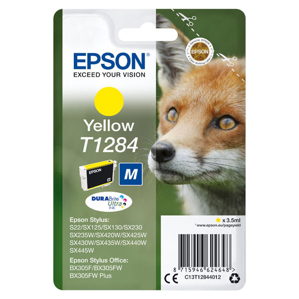Epson originální ink C13T12844022, T1284, yellow, blistr, 3,5ml, Epson Stylus S22, SX125, 420W,