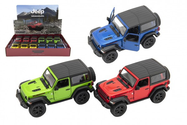 Auto Kinsmart Jeep Wrangler 2018 pevná střecha 12,5cm kov/plast 4 barvy na zpětné nat. 12ks v bo