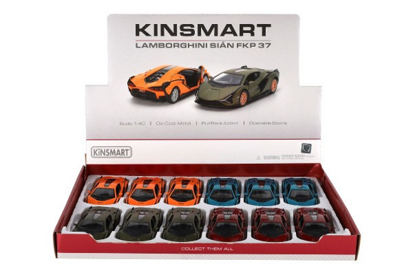 Auto Kinsmart Lamborghini  Sián FKP 37 kov/plast 13cm 4 barvy na zpětné natažení 12ks v boxu