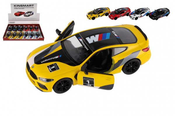 Auto Kinsmart BMW M8 Competition Coupé 1:38 kov/plast 12,5cm 4 barvy na zpětné natažení