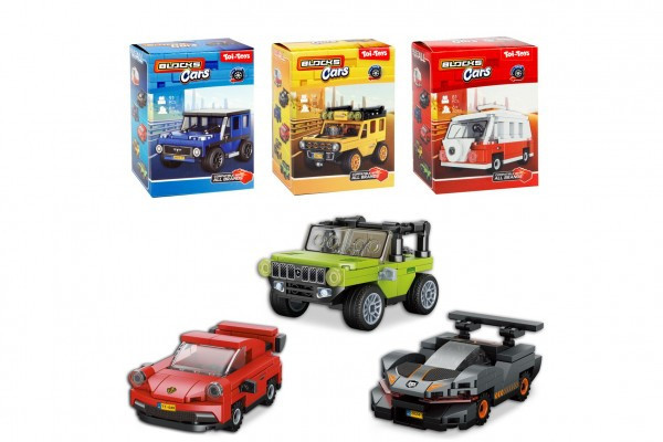 Stavebnice Blocks Cars - auta plast na zpětné natažení mix druhů  v krabičce 10x13x6cm