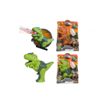 Dinosaurus pistole plast 13x16cm vypouštějící páru na baterie se světlem, zvukem 2 barvy v krabi