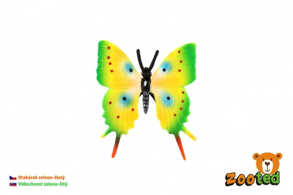 Motýl tropický Papilio/otakárek zeleno-žlutý zooted plast 5,5cm v sáčku