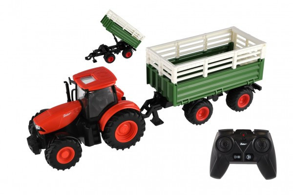 Traktor Zetor RC s vlekem plast 42cm 2,4GHz dobíjecí pack + baterie se zvukem v krabici