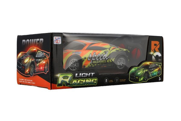 Auto RC závodní 27MHz plast 20cm na baterie se světlem 3 barvy v krabici 27x10x13cm