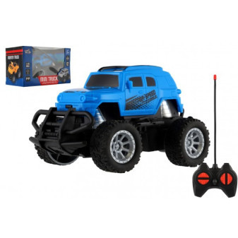 Auto RC mini truck plast 12cm 27MHz na baterie se světlem modré v krabici 18x11,5x10cm