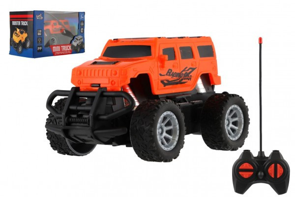 Auto RC mini truck plast 12cm 27MHz na baterie se světlem oranžové v krabici 18x11,5x10cm