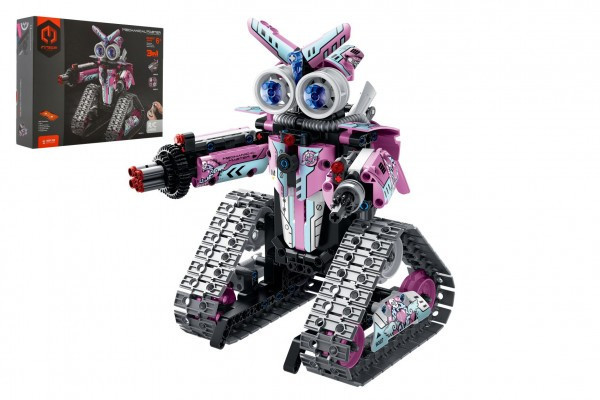 Robot RC skládací plast 15x23cm 2,4GHz na baterie se světlem, zvukem růžový v krabici 31x23x7cm