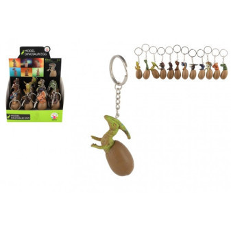 Přívěsek na klíče/Klíčenka dinosaurus ve vajíčku kov/plast 6cm mix druhů