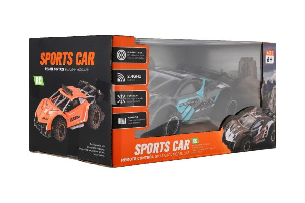 Auto RC sportovní plast 2,4GHz 20cm na baterie šedo-tyrkysové v krabici 24x12x14cm