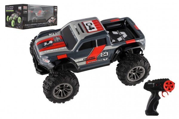 Auto RC pick up terénní plast 25cm 2,4GHZ na baterie šedo-červený v krabici 32x14x18cm