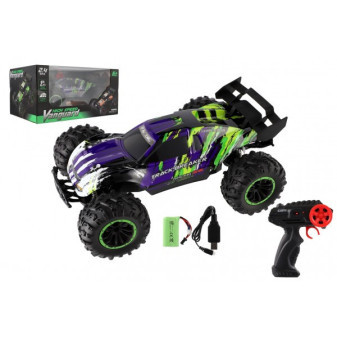 Auto RC Buggy rychlostní 2,4GHz plast 40cm dobíjecí pack+baterie fialové v krabici 42x21x28cm