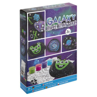 Kreativní set malování kamínků galaxy 3 kameny + 5 barev + nalepovací oči a hvězdičky