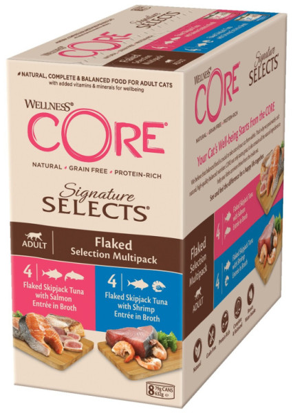 Konzerva Wellness Core Cat Selects Flaked Multipack 632g