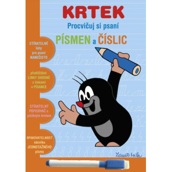 Sešit aktivit Procvičuj si písmena a číslice Krtek + stíratelný popisovač v sáčku 16,5x24x2cm