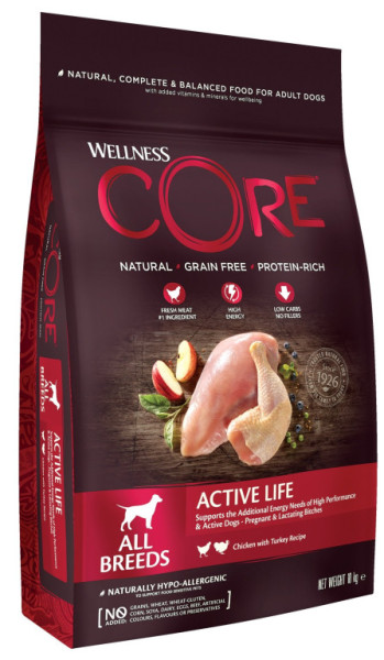 Wellness Core Dog Active Life All Breeds kuře a krůta 10kg