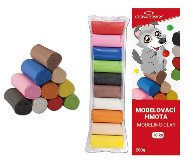 Modelovací hmota CONCORDE, 10 barev, 200g, A65340