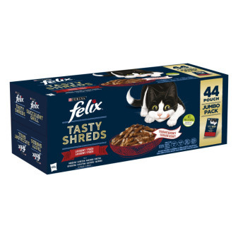 Kap.FELIX Tasty Shreds Multipack hovězí/kuře/kachna/krůta ve šťávě 44x80g