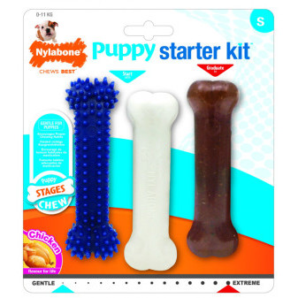 Nylabone hračka Puppy Starter Kit kost příchuť kuře S 3ks