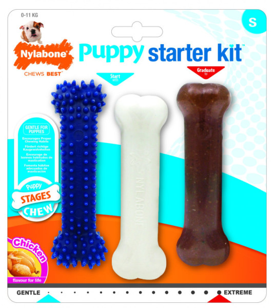 Nylabone hračka Puppy Starter Kit kost příchuť kuře S 3ks