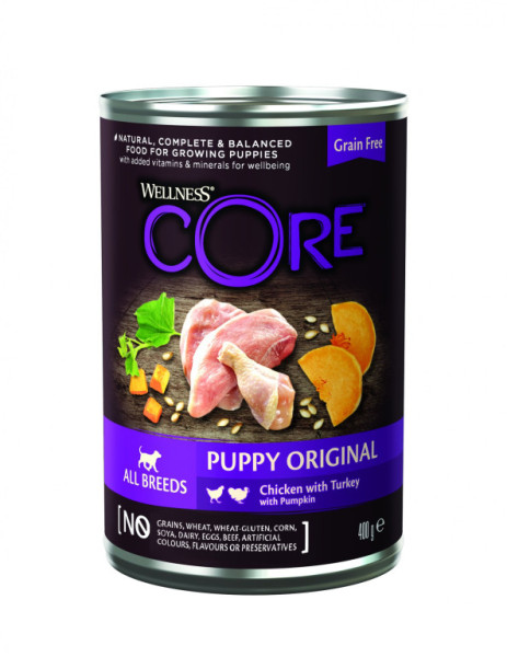 Konzerva Wellness Core Dog 95% Protein Puppy kuře, krůta a dýně 400g