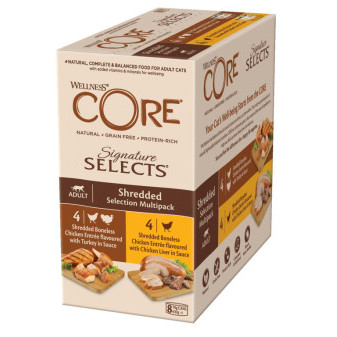 Konzerva Wellness Core Cat Selects Shredded Multipack 632g