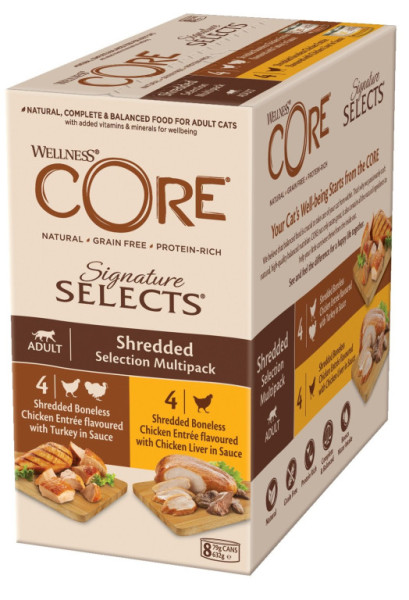 Konzerva Wellness Core Cat Selects Shredded Multipack 632g