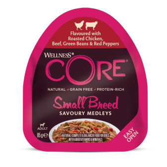 Konzerva Wellness Core Dog Savoury Medleys Adult Small kuře, hovězí, fazole a paprika 85g