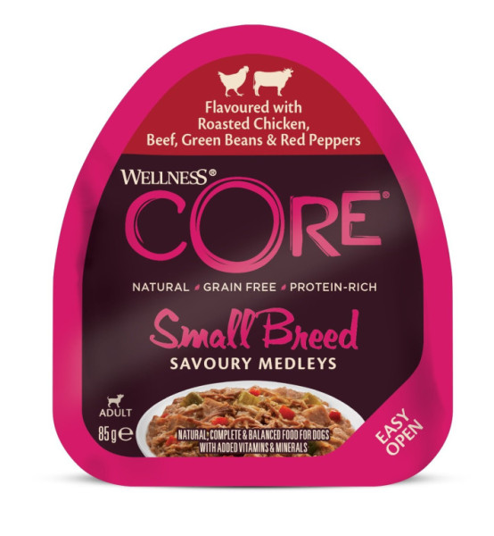 Konzerva Wellness Core Dog Savoury Medleys Adult Small kuře, hovězí, fazole a paprika 85g