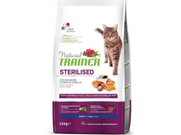 TRAINER Natural Cat STERILISED losos 1,5kg