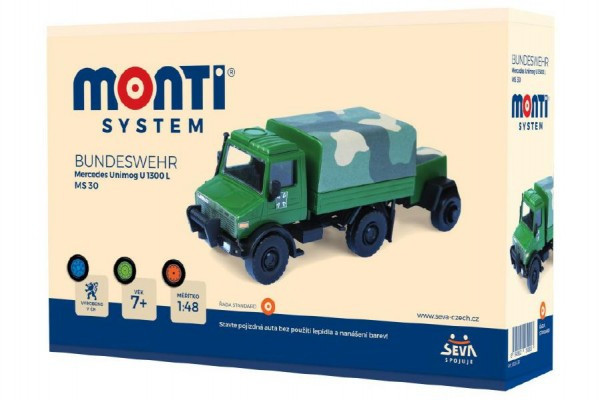 Stavebnice Monti System MS 30 Bundeswehr Mercedes Unimog 1:48 v krabici 22x15x6cm