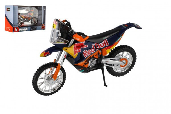 Motorka Bburago Red Bull KTM Rally Dakar 2019 kov/plast 12cm na volný chod v krabičce 17x11cm