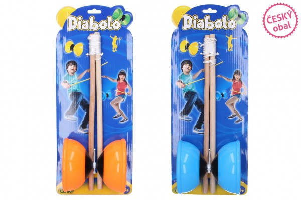 Diabolo velké sada plast/dřevo 12x13x35cm 4 barvy na kartě