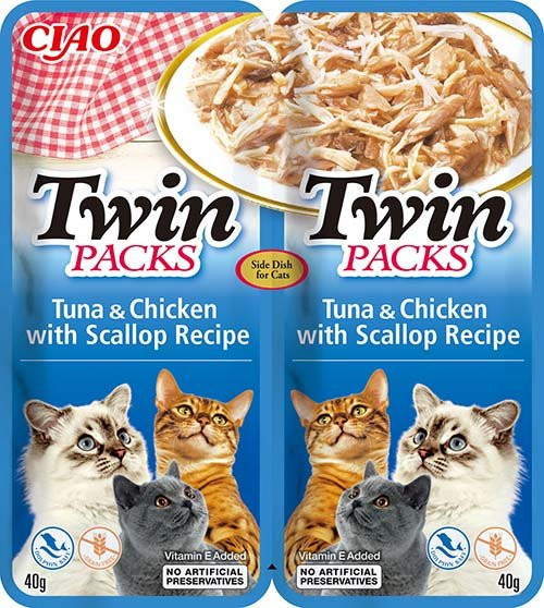 Kapsička Churu Cat Twin Packs - tuňák, kuře a hřebenatky ve vývaru 80g