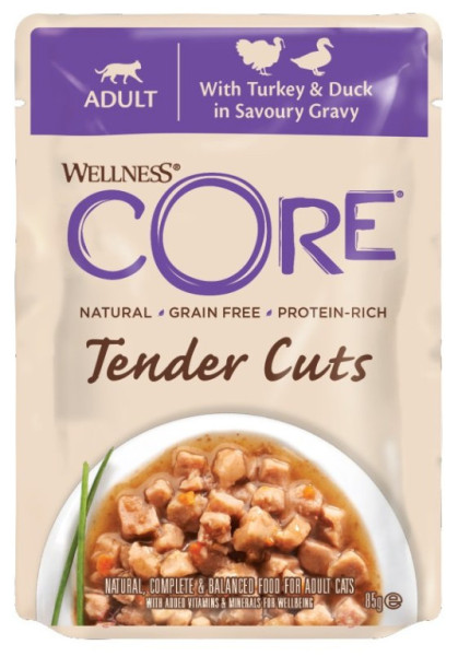 Kapsička Wellness Core Cat Tender krůta a kachna v omáčce 85g