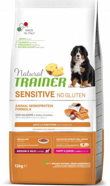 Trainer Natural Sensitive No Gluten Puppy&Jun Medium/Maxi losos 12kg