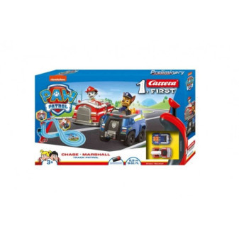 Autodráha Carrera First Paw Patrol/Tlapková Patrola 2,9m plast +2 auta na bat. v krabici 50x30x7