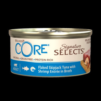 Wellness CORE Signature Selects Flaked Skipjack Tuna with Shrimp Entrée in Broth 79g