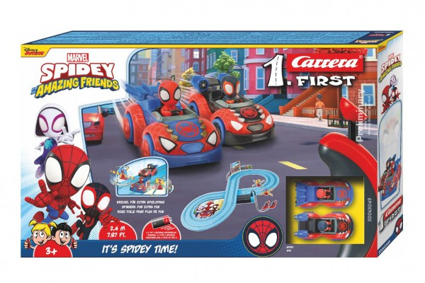 Autodráha Carrera First Spidey a jeho úžasní přátelé 2,4m plast +2 auta na bat. v krabici 50x30x