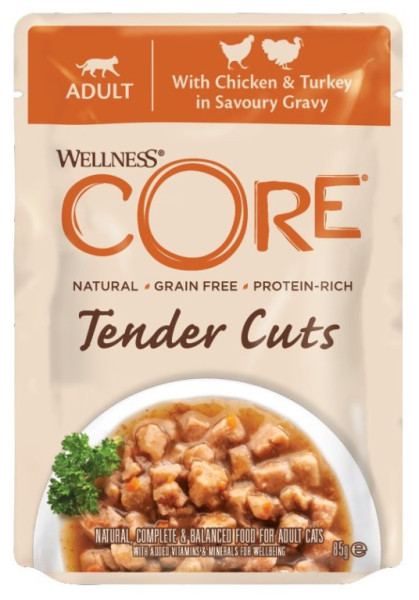 Kapsička Wellness Core Cat Tender kuře a krůta v omáčce 85g